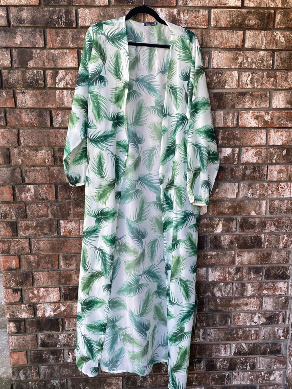 Boohoo Green Palm Print Sheer Kimono